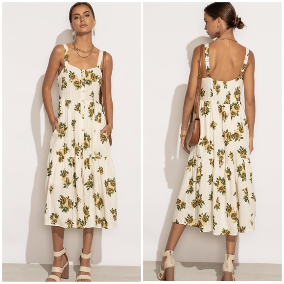 POLAGRAM Off White Floral Tiered Midi Dress - Picture 2 of 8